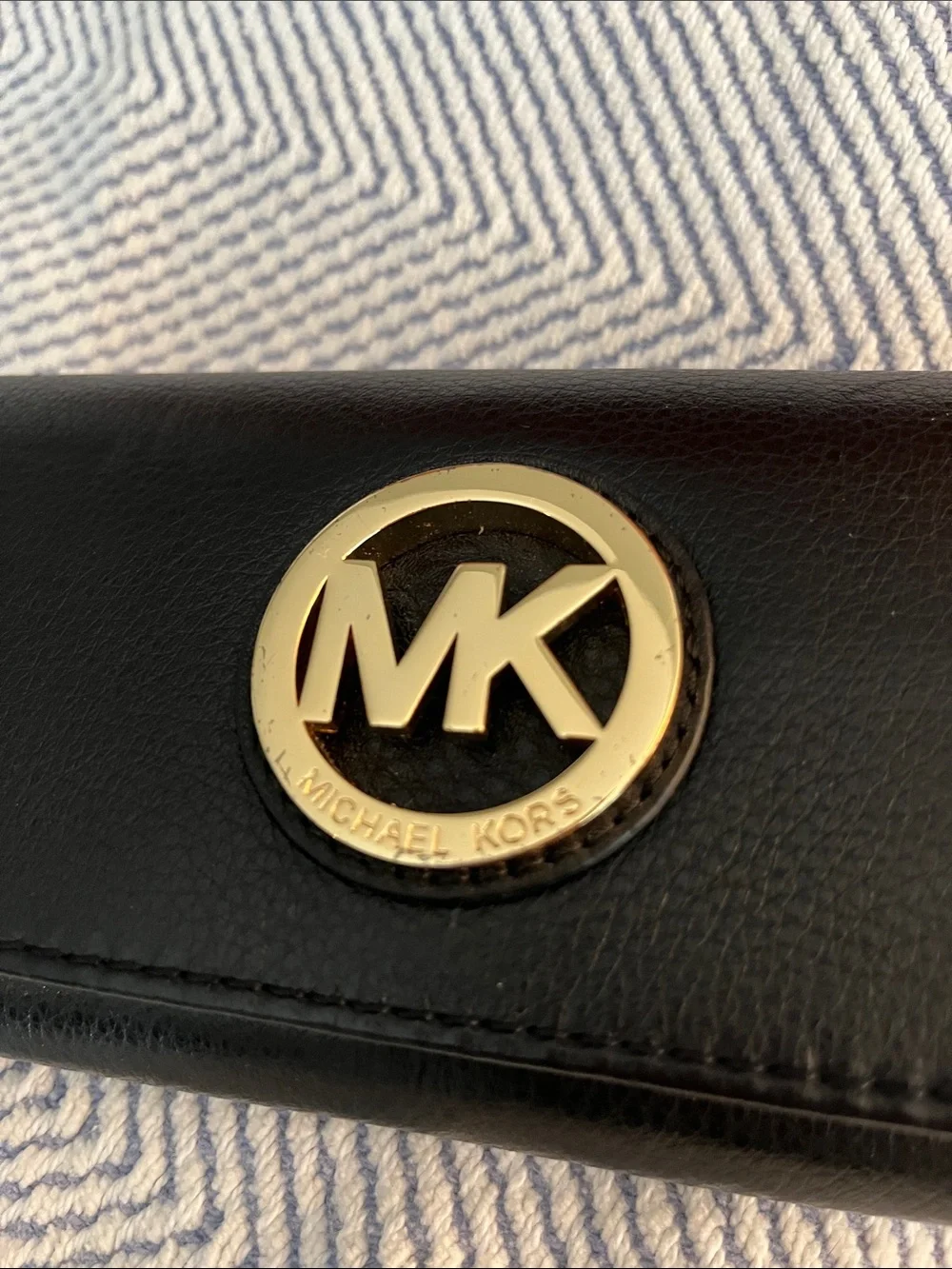 Michael Kors Black Leather Long Wallet with Gold MK Emblem